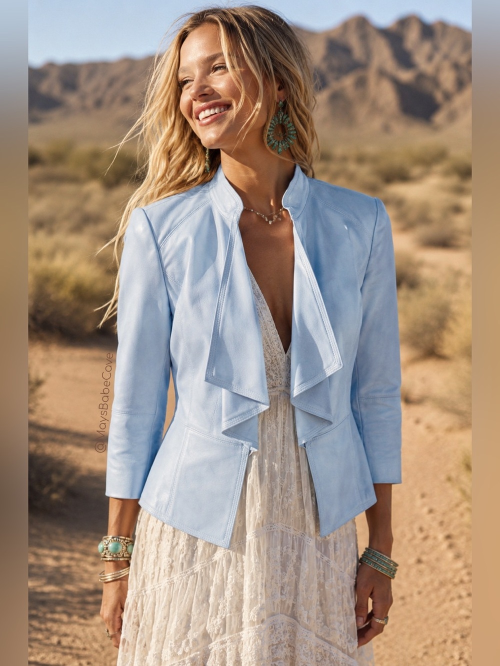 White House Black Market Baby Blue Lambskin Leather Ruffle Moto Jacket NWT Small